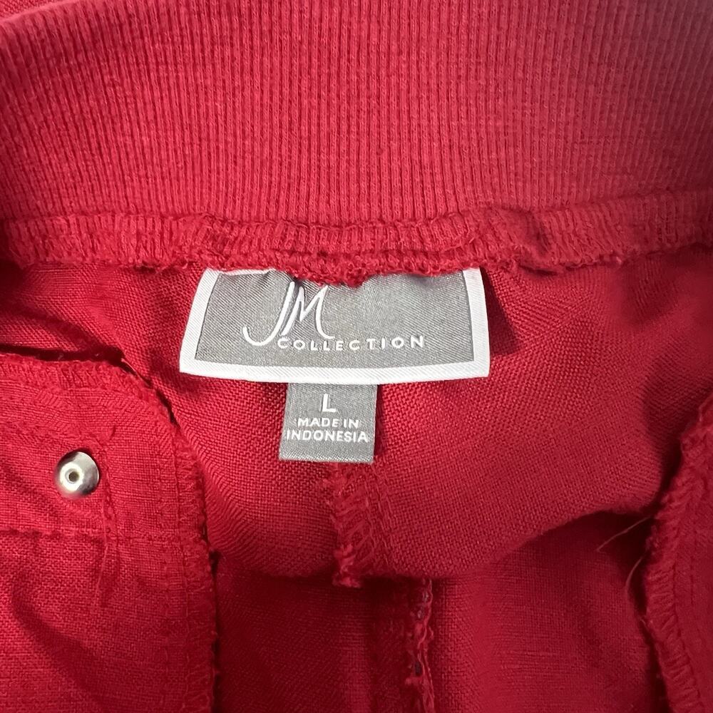 JM Collection Linen Blend Pants Woman L Pockets Red Wide Leg Resort Vacation - Picture 7 of 12